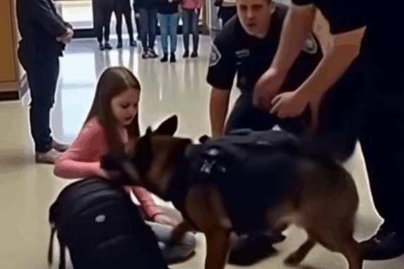 K9 dog stands in front of student and refuses to move — What he discovers leaves everyone stunned K9 dog stands in front of student and refuses to move — What he discovers leaves everyone stunned
